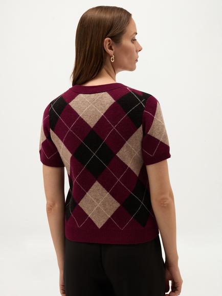 Hobbs Livi Argyle Wool Rich Cardigan, Purple - view 2, Purple