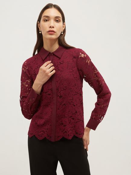 Hobbs Claire Lace Long Sleeve Shirt, Purple, Purple