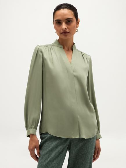 Hobbs Gwen Satin Blouse, Green, Green