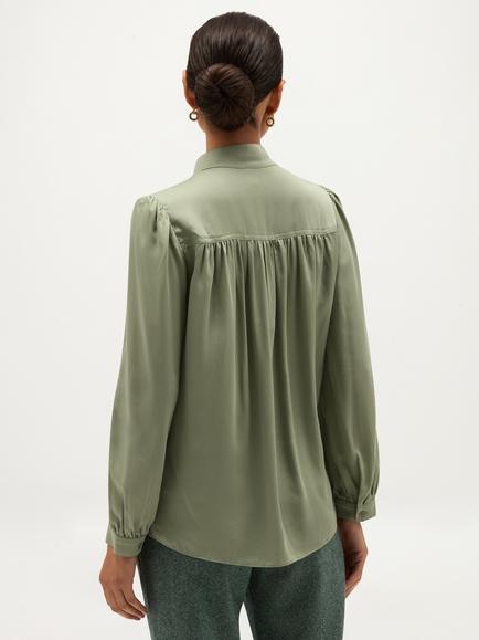 Hobbs Gwen Satin Blouse, Green - view 2, Green