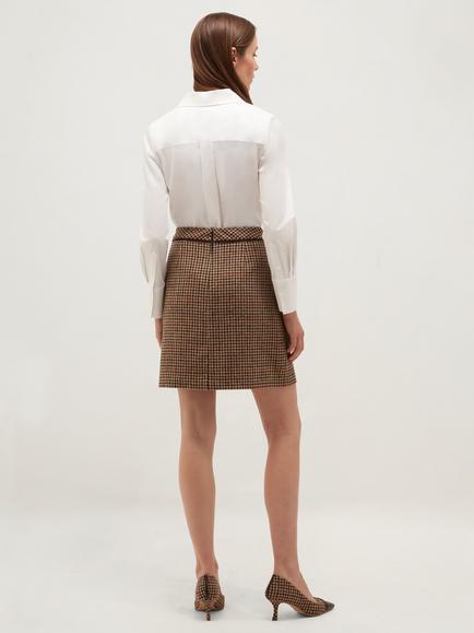 Hobbs Dolly Check Wool Mini Skirt, Brown - view 2, Brown