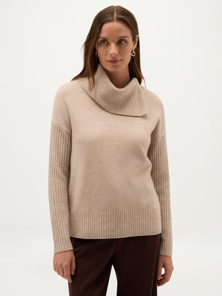 Hobbs Irene Wool Rich Shawl Neck Jumper, Brown, Brown