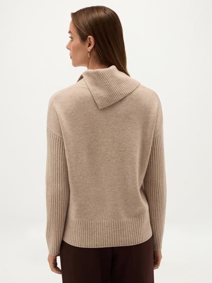 Hobbs Irene Wool Rich Shawl Neck Jumper, Brown - view 2, Brown