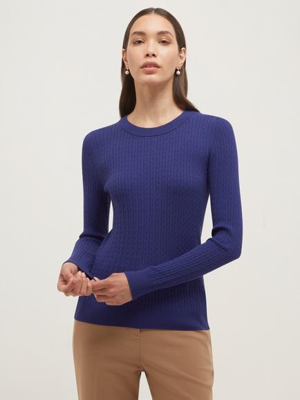 Hobbs Iris Cable Knit Jumper, Blue, Blue