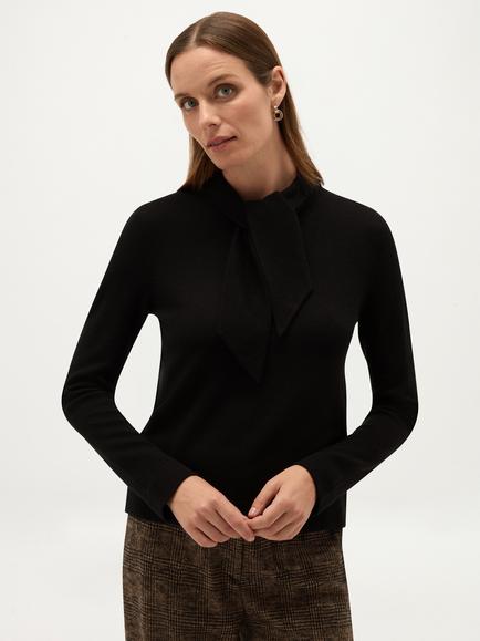 Hobbs Mabel Tie Neck Merino Wool-Cashmere Jumper, Black