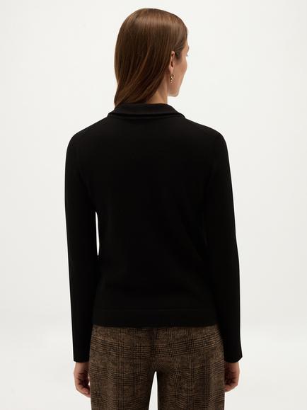 Hobbs Mabel Tie Neck Merino Wool-Cashmere Jumper - view 2, Black