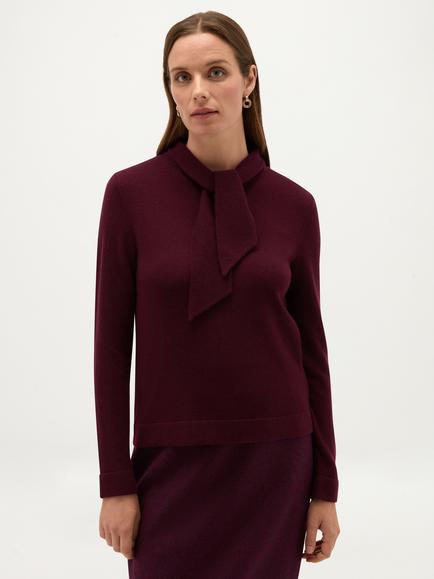 Hobbs Mabel Tie Neck Merino Wool-Cashmere Jumper, Purple