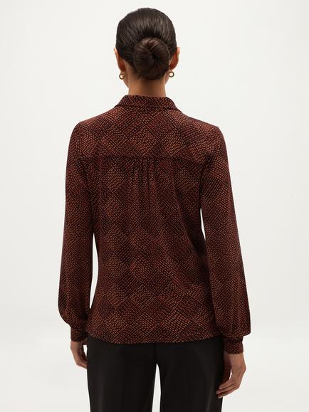 Hobbs Tarini Geometric Print Tie Neck Top, Brown/Black - view 2, Brown/Black