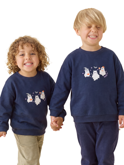 MORI Kids' Oversized Ghost Sweatshirt, Navy - view 2, Navy