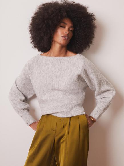 Mint Velvet Slash Neck Jumper, Grey, Grey
