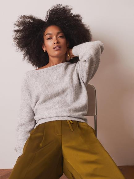 Mint Velvet Slash Neck Jumper, Grey - view 2, Grey
