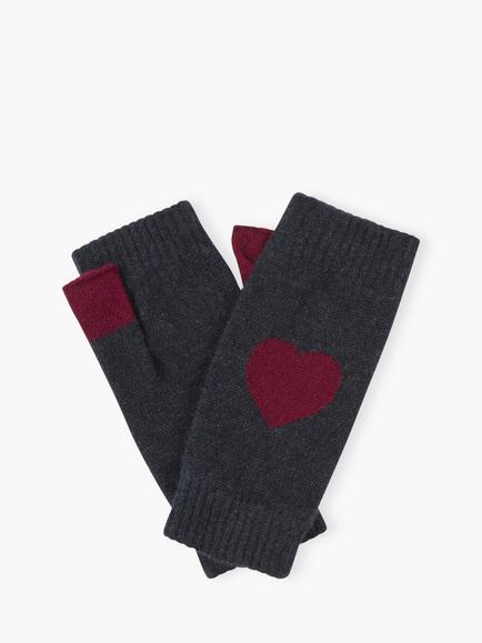 Brora Cashmere Heart Gloves, Midnight/Claret, Midnight/Claret