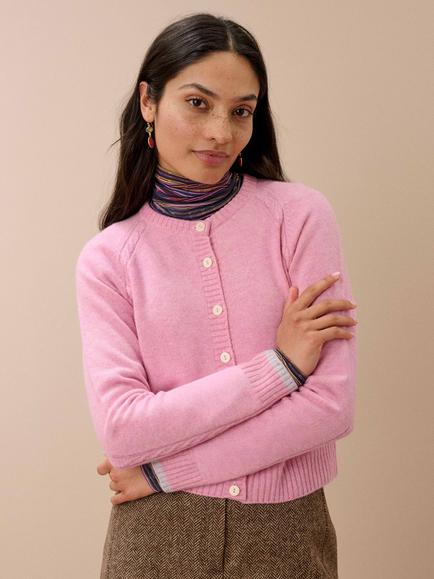 Brora Cashmere Cable Cardigan, Rose, Rose