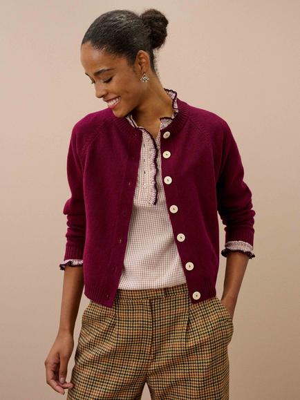 Brora Contemporary Cashmere Cardigan, Myrtle, Claret