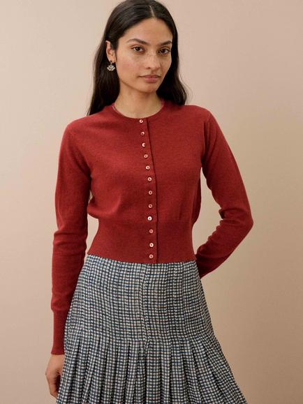 Brora Cashmere Round Neck Cardigan, Paprika, Paprika