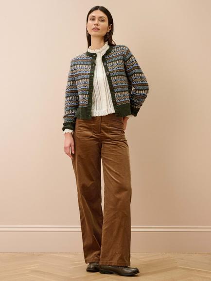 Brora Merino Fair Isle Cardigan, Kelp