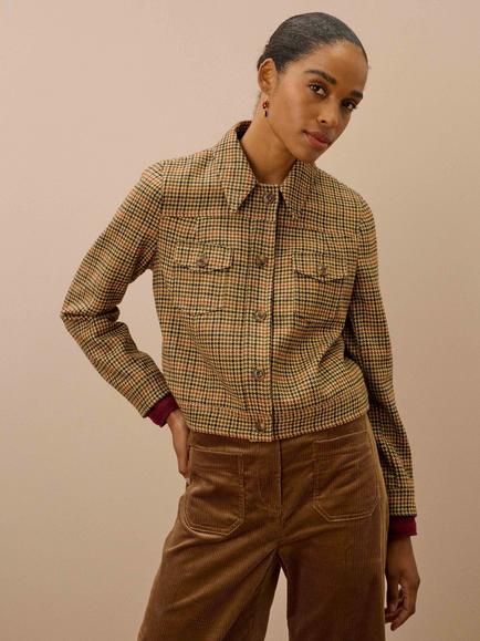 Brora Houndstooth Pure Wool Utility, Oatmeal/Paprika, Oatmeal/Paprika