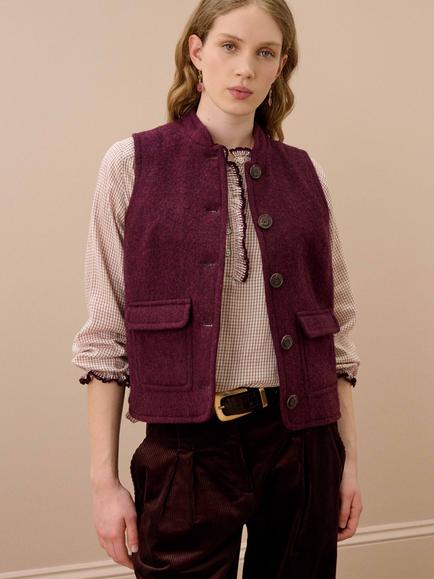 Brora Merino Wool Gilet, Damson, Damson