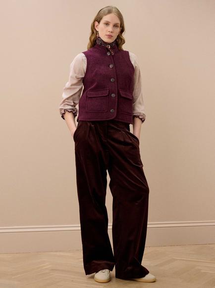 Brora Merino Wool Gilet, Damson - view 2, Damson