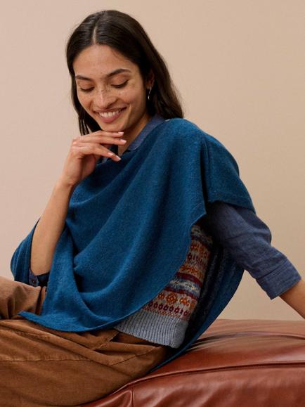 Brora Gauzy Cashmere Poncho, Cosmos - view 2, Cosmos