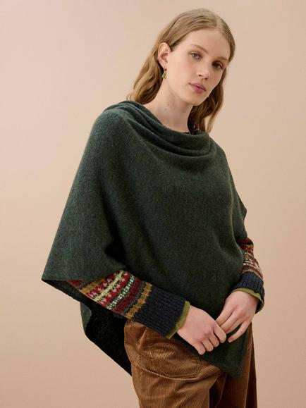Brora Gauzy Cashmere Poncho, Cosmos, Pine