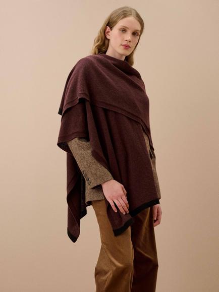 Brora Cashmere Contrast Trim Poncho, Malt/Black
