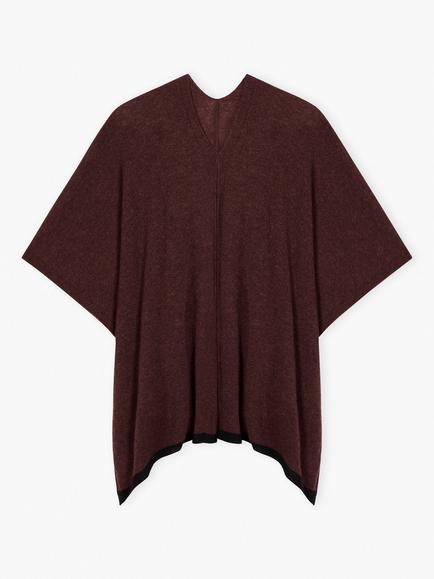 Brora Cashmere Contrast Trim Poncho - view 2, Malt/Black