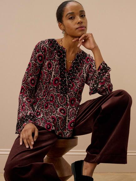 Brora Paisley Floral Long Sleeve Top, Pomegranate - view 2, Pomegranate