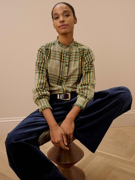 Brora Check Pie Crust Shirt, Oatmeal/Sage - view 2, Oatmeal/Sage