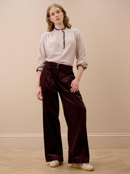 Brora Check Long Sleeve Top, Ivory/Damson - view 2, Ivory/Damson