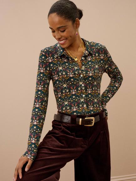 Brora Liberty Floral Jersey Shirt, Spruce Forest, Spruce Forest