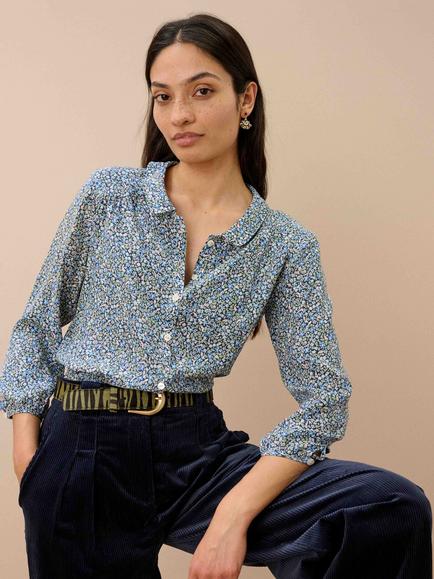 Brora Liberty Print Silk Peter Pan Blouse Top, Ink Ditsy