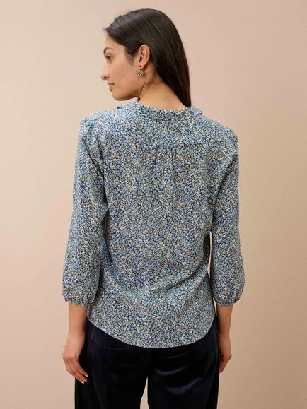 Brora Liberty Print Silk Peter Pan Blouse Top - view 2, Ink Ditsy