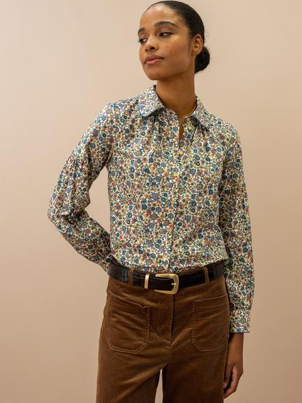 Brora Liberty Print Cotton Long Sleeve Top, Ocean Bouquet