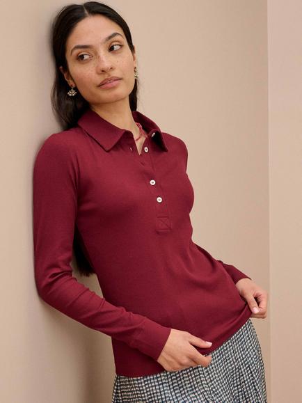Brora Cotton Rich Slim Fit Shirt, Burgundy