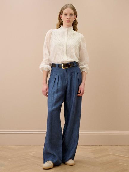 Brora Cotton Embroidered Shirt, White, White