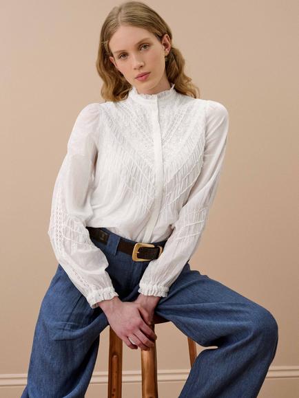 Brora Cotton Embroidered Shirt, White - view 2, White