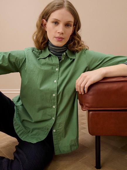 Brora Cotton Shirt, Sage - view 2, Sage
