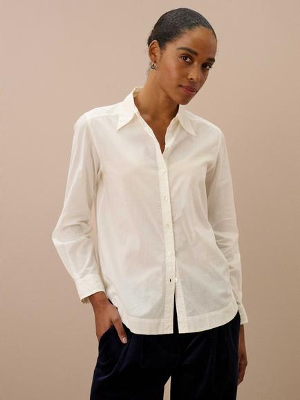 Brora Cotton Shirt, Sage, Ivory