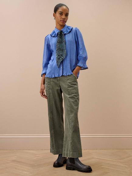 Brora Frill Cotton Rich Shirt, China Blue - view 2, China Blue