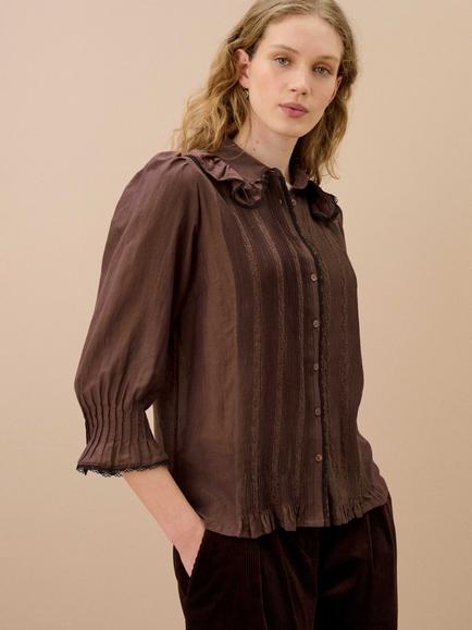 Brora Frill Cotton Rich Shirt, China Blue, Cocoa