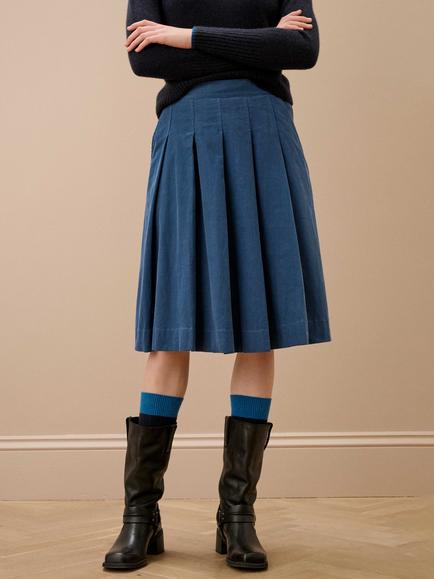 Brora Needlecord Skirt - view 2, Chambray