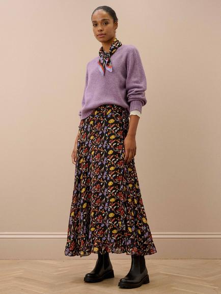 Brora Silk Bouquet Skirt, Black/Ochre, Black/Ochre