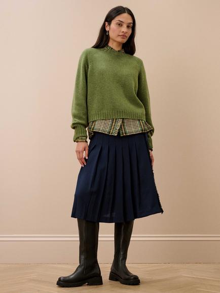 Brora Wool Fringe Skirt, Ink, Ink