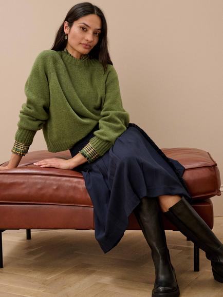 Brora Wool Fringe Skirt, Ink - view 2, Ink