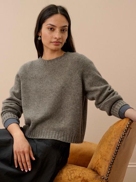 Brora Cashmere Round Neck Jumper, Mushroom, Mushroom