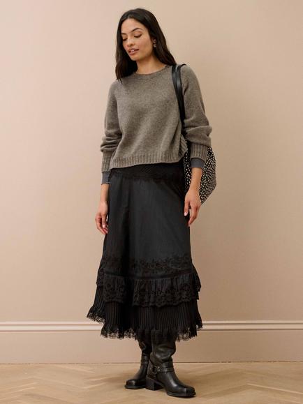 Brora Cashmere Round Neck Jumper, Mushroom - view 2, Mushroom