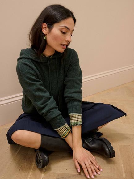 Brora Cashmere Hoodie, Pine - view 2, Pine