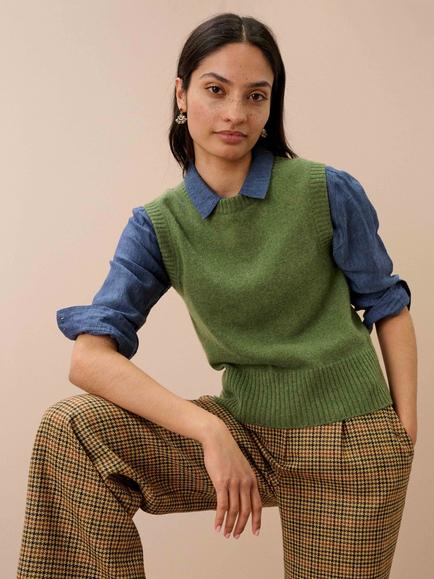 Brora Cashmere Tank Jumper, Cosmos, Fern