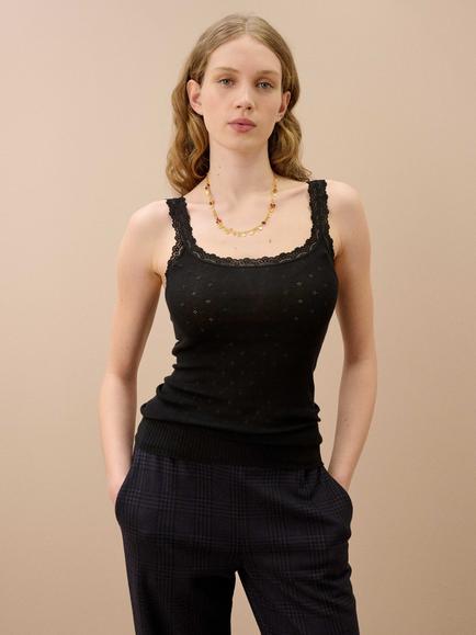 Brora Lace Scoop Camisole Cami, Black, Black